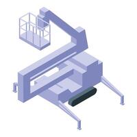 Lifting platform reaching high with empty basket, isometric view vector