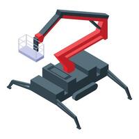 Spider lift crane holding empty bucket in isometric view vector