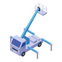 Lifting platform truck with extended crane arm for high altitude work vector