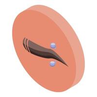 Eyebrow piercing with two small rings on skin, isometric icon vector