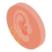 Pierced ear with multiple gold rings showing isometric view vector