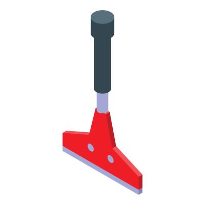 Floor scraper tool with red handle and metal blade for removing flooring material