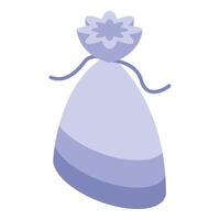 Small violet fabric pouch tied with a rope and decorated with flower design vector
