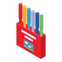Colorful markers standing in red box for drawing and creativity vector