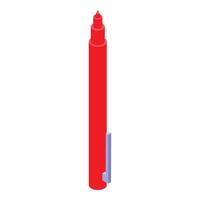 Red marker pen with closed cap standing upright, isometric view vector