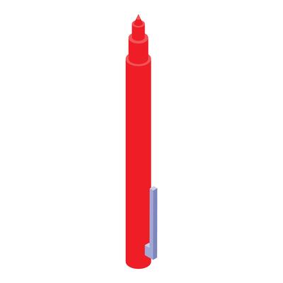Red marker pen with closed cap standing upright, isometric view