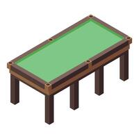Empty billiards table with green cloth and wooden legs in isometric view vector