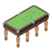 Billiard table with green cloth and colorful balls displaying isometric projection vector