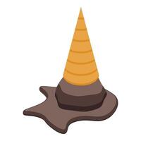 Melted chocolate ice cream cone upside down on white background vector