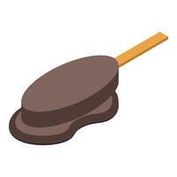 Melting chocolate ice cream on stick with brown glaze is melting fast vector