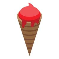 Delicious strawberry ice cream melting on a waffle cone vector