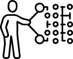 Executive examines technology weave pastel nodes flicker chest eases mild hum realigns mental puzzle stable order forms vector