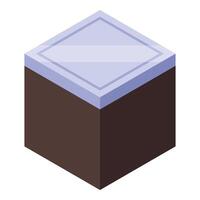 Brown cube with purple glass top in isometric view vector