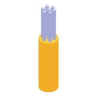 Optical fiber cable transmitting data through glass filaments in isometric view vector