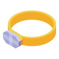 Golden ring embellished with sparkling gemstone, isometric view vector