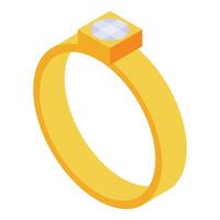 Golden ring with square gem in isometric view symbolizing commitment and love vector