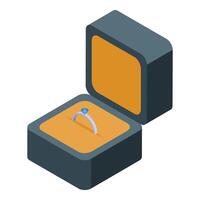 Elegant engagement ring resting in open box, isometric view vector