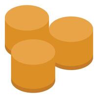 Three round bales of hay forming a small pyramid on white background vector