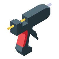 Hot melt glue gun with glue stick inserted, holding with hand, isometric view vector