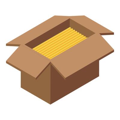 Open cardboard box full of spaghetti, italian food delivery