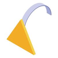 Flexible paperclip holding a yellow triangle in an isometric view vector