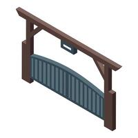 Automatic gate closing system with wooden frame and metal bars vector