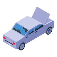 Broken car with open trunk and cracked windshield showing accident damage vector