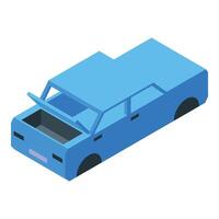 Light blue car body under construction with open doors and trunk in isometric view vector