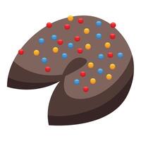 Chocolate donut with colorful sprinkles making a pac man shape vector