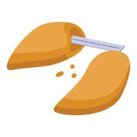 Opened fortune cookie showing inspirational message with crumbs vector
