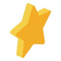 Golden five pointed star shining with isometric projection vector