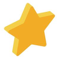 Five pointed golden star shining brightly, isometric projection vector