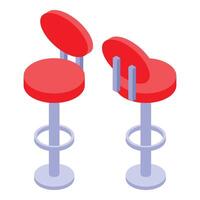Two red bar stools with backrest and footrest in isometric view vector