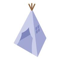 Light purple teepee tent with wooden poles and window flaps isometric view vector