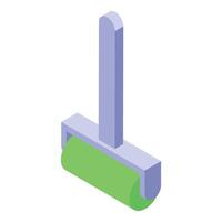 Green paint roller with a long handle in isometric view vector