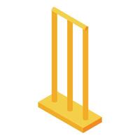 Yellow cricket wicket standing on rectangular base in isometric view vector