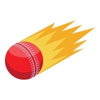 Red cricket ball flying with flames tail creating motion effect vector