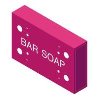 Pink bar soap showing bubbles and lettering in isometric view vector