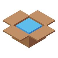 Open cardboard box containing blue product in isometric view vector
