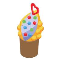 Hong kong egg waffle with cream filling and heart decoration isometric icon vector