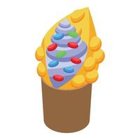 Delicious hong kong egg waffle with blueberry ice cream and colorful candy topping vector