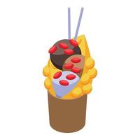 Hong kong egg waffle with ice cream and chocolate balls is getting ready vector