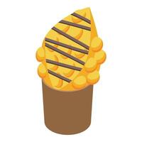 Hong kong egg waffle with chocolate drizzle in cardboard cup, isometric view vector