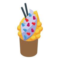Hong kong egg waffle with cream and heart shaped sprinkles in a cardboard cup vector