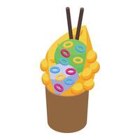 Hong kong egg waffle with ice cream and colorful cereal rings isometric view vector