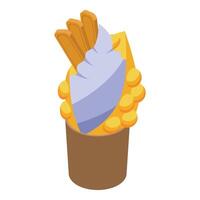 Hong kong egg waffle with cream and breadsticks in isometric view vector