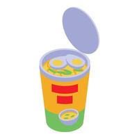 Opened cup noodles with eggs and condiments isometric icon vector