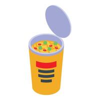 Opened cup of instant noodles with vegetables isometric icon vector