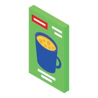 Waffle and mug box packaging with isometric projection vector