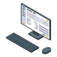 Computer showing online survey form with keyboard and mouse vector